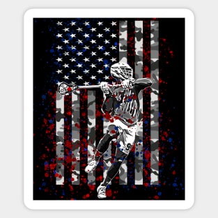 Lacrosse Camo American Flag Patriotic LAX 4th of July Gifts Sticker